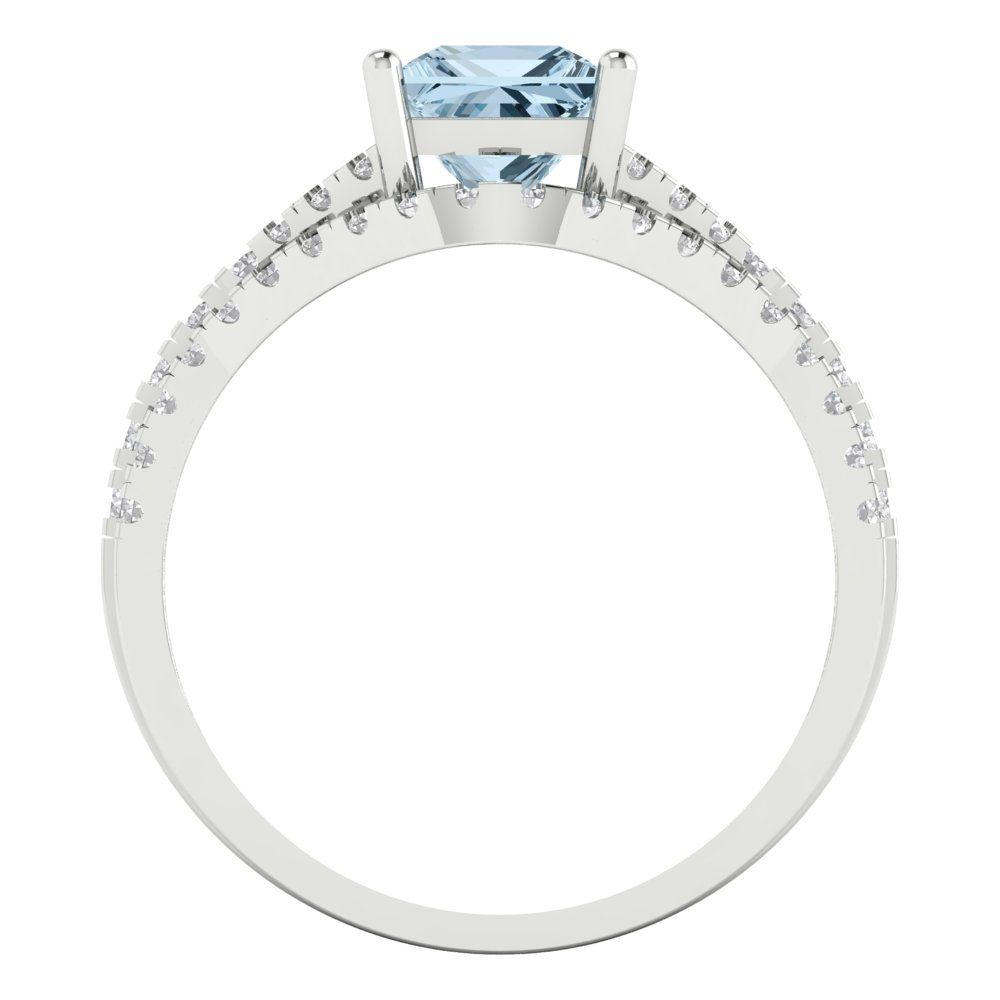 3.4 cttw Princess Cut Natural Swiss Blue Topaz Bridal Set - Solid White Gold Engagement Ring & Wedding Band