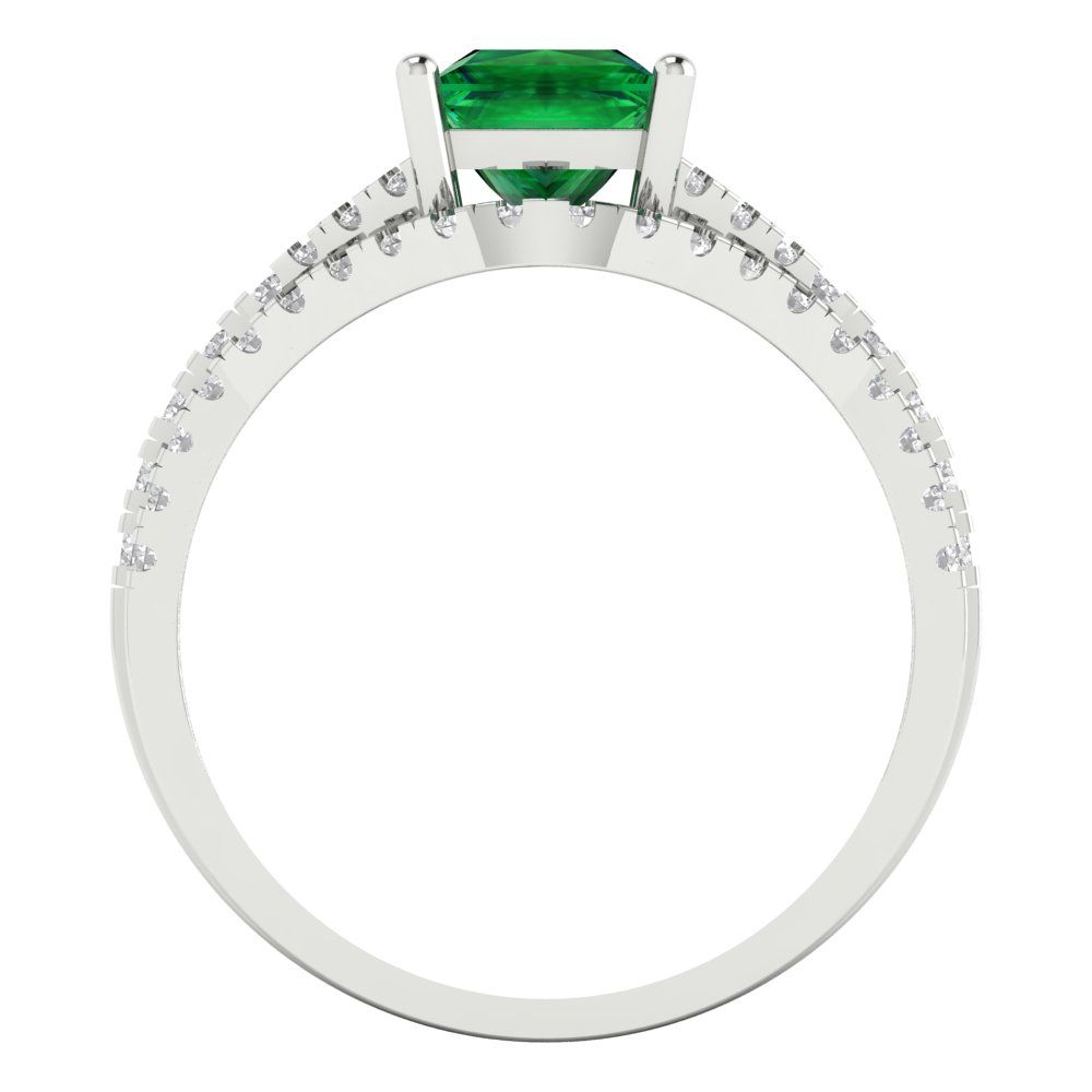 3.4 cttw Princess Cut Simulated Emerald Bridal Set - Solid White Gold Engagement Ring & Wedding Band