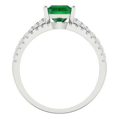 3.4 cttw Princess Cut Simulated Emerald Bridal Set - Solid White Gold Engagement Ring & Wedding Band