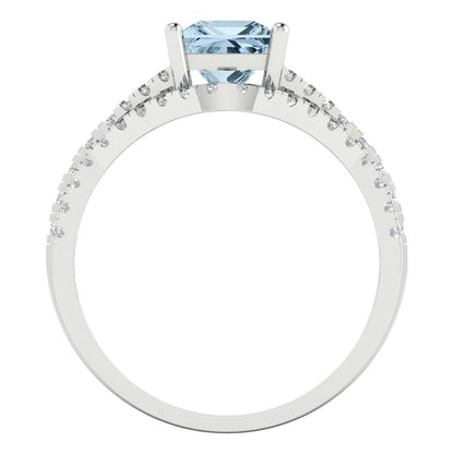 3.4 cttw Princess Cut Simulated Blue Diamond Bridal Set - Solid White Gold Engagement Ring & Wedding Band