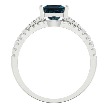 3.4 cttw Princess Cut Natural London Blue Topaz Bridal Set - Solid White Gold Engagement Ring & Wedding Band