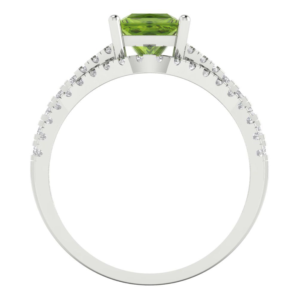 3.4 cttw Princess Cut Natural Peridot Bridal Set - Solid White Gold Engagement Ring & Wedding Band