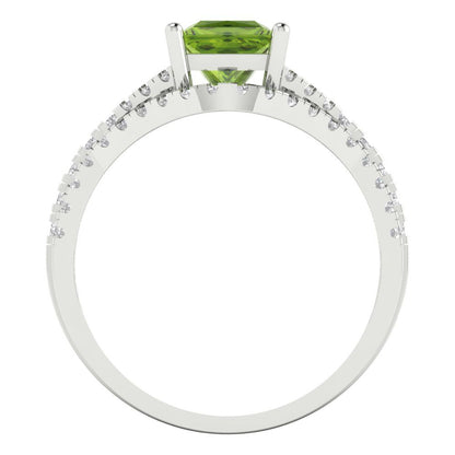 3.4 cttw Princess Cut Natural Peridot Bridal Set - Solid White Gold Engagement Ring & Wedding Band