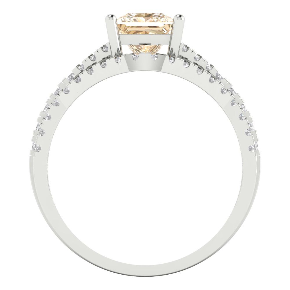 3.4 cttw Princess Cut Natural Morganite Bridal Set - Solid White Gold Engagement Ring & Wedding Band