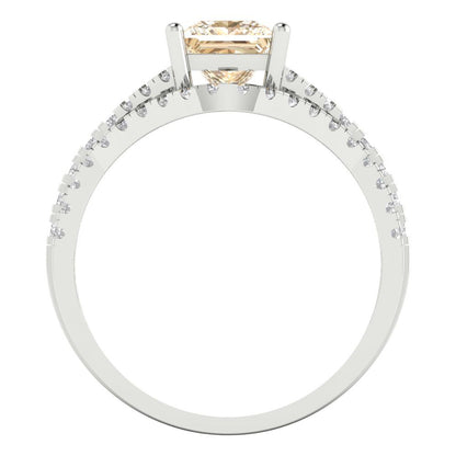 3.4 cttw Princess Cut Natural Morganite Bridal Set - Solid White Gold Engagement Ring & Wedding Band