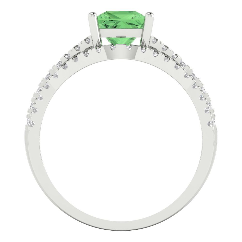 3.4 cttw Princess Cut Simulated Green Diamond Bridal Set - Solid White Gold Engagement Ring & Wedding Band