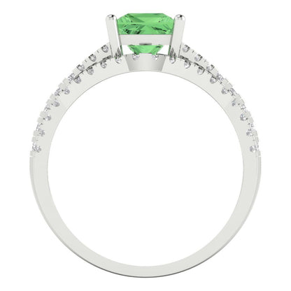 3.4 cttw Princess Cut Simulated Green Diamond Bridal Set - Solid White Gold Engagement Ring & Wedding Band