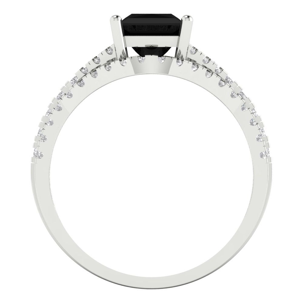 3.4 cttw Princess Cut Natural Onyx Bridal Set - Solid White Gold Engagement Ring & Wedding Band