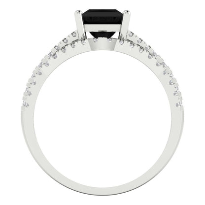 3.4 cttw Princess Cut Natural Onyx Bridal Set - Solid White Gold Engagement Ring & Wedding Band