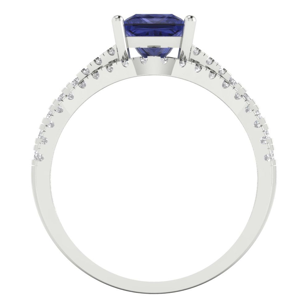 3.4 cttw Princess Cut Simulated Tanzanite Bridal Set - Solid White Gold Engagement Ring & Wedding Band