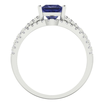 3.4 cttw Princess Cut Simulated Tanzanite Bridal Set - Solid White Gold Engagement Ring & Wedding Band