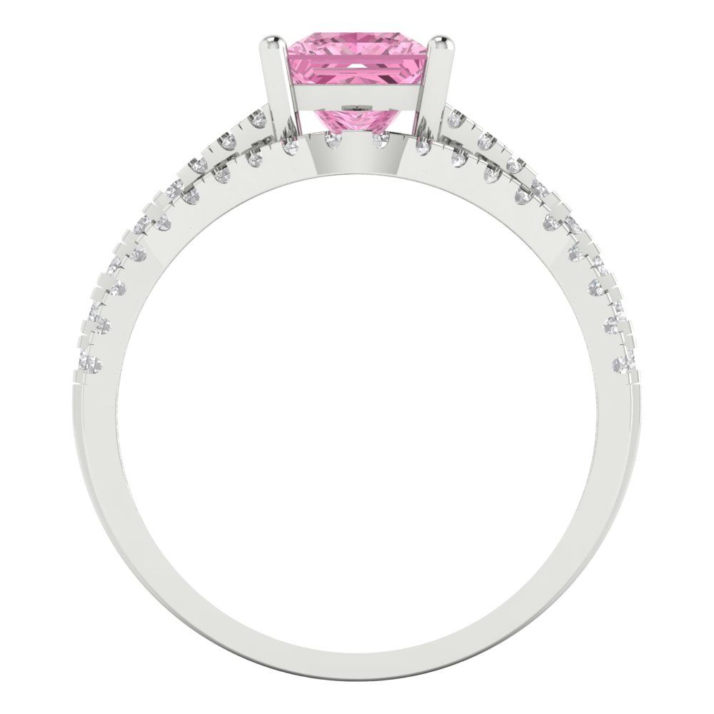 3.4 cttw Princess Cut Simulated Pink Diamond Bridal Set - Solid White Gold Engagement Ring & Wedding Band
