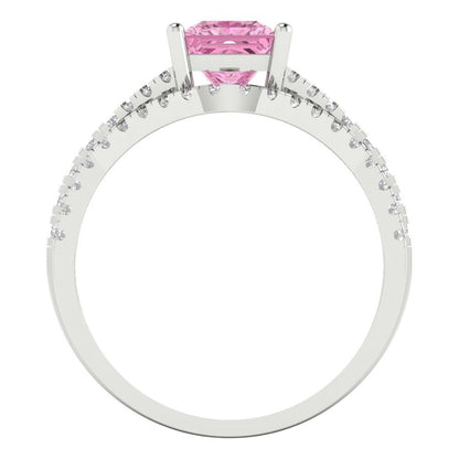 3.4 cttw Princess Cut Simulated Pink Diamond Bridal Set - Solid White Gold Engagement Ring & Wedding Band