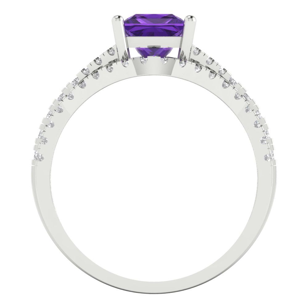 3.4 cttw Princess Cut Natural Amethyst Bridal Set - Solid White Gold Engagement Ring & Wedding Band