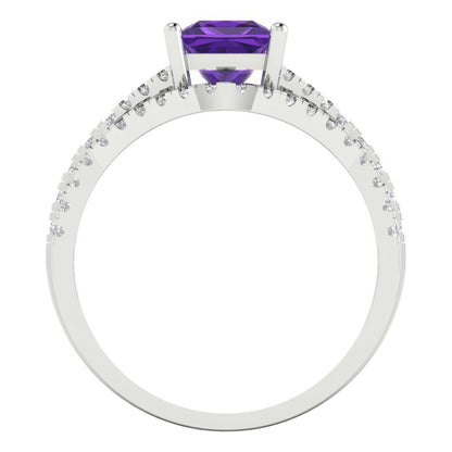 3.4 cttw Princess Cut Natural Amethyst Bridal Set - Solid White Gold Engagement Ring & Wedding Band