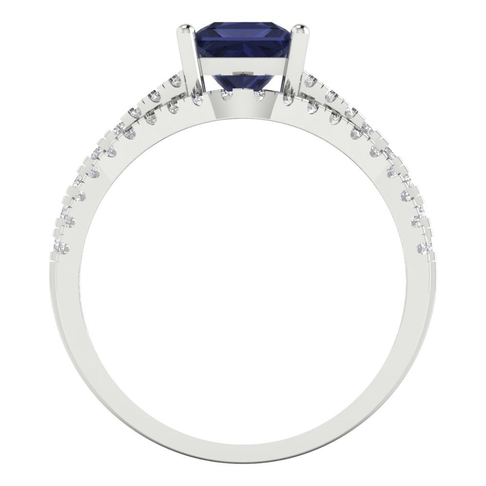 3.4 cttw Princess Cut Simulated Blue Sapphire Bridal Set - Solid White Gold Engagement Ring & Wedding Band