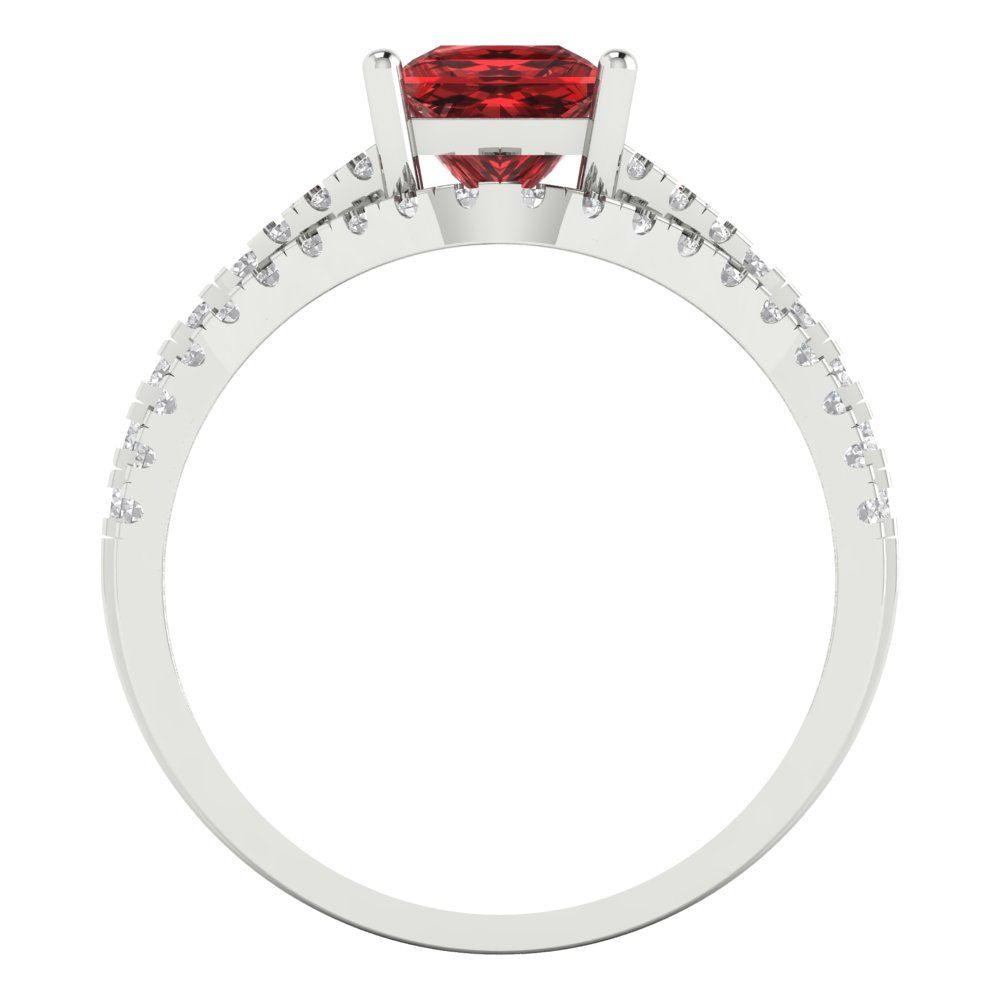 3.4 cttw Princess Cut Natural Garnet Bridal Set - Solid White Gold Engagement Ring & Wedding Band
