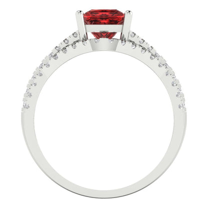3.4 cttw Princess Cut Natural Garnet Bridal Set - Solid White Gold Engagement Ring & Wedding Band