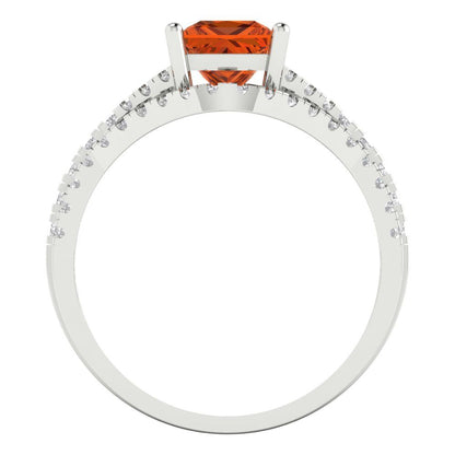 3.4 cttw Princess Cut Simulated Pink Tourmaline Bridal Set - Solid White Gold Engagement Ring & Wedding Band