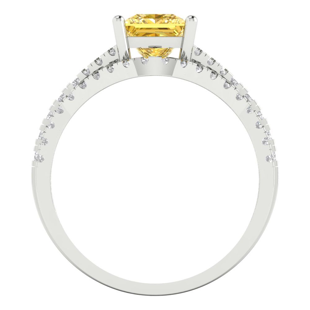 3.4 cttw Princess Cut Simulated Yellow Diamond Bridal Set - Solid White Gold Engagement Ring & Wedding Band