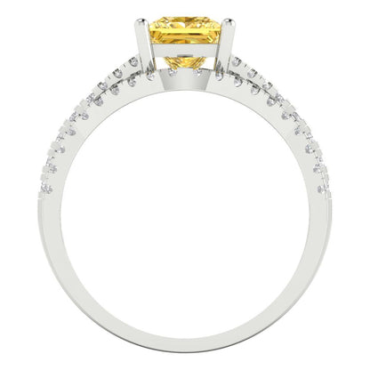 3.4 cttw Princess Cut Simulated Yellow Diamond Bridal Set - Solid White Gold Engagement Ring & Wedding Band