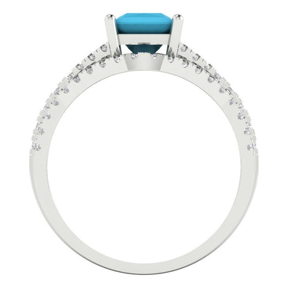 3.4 cttw Princess Cut Simulated Turquoise Bridal Set - Solid White Gold Engagement Ring & Wedding Band