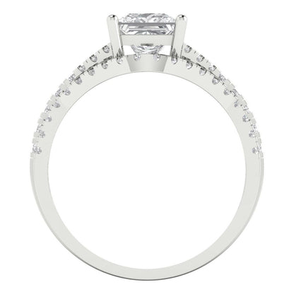 3.4 cttw Princess Cut White Sapphire Bridal Set - Solid White Gold Engagement Ring & Wedding Band