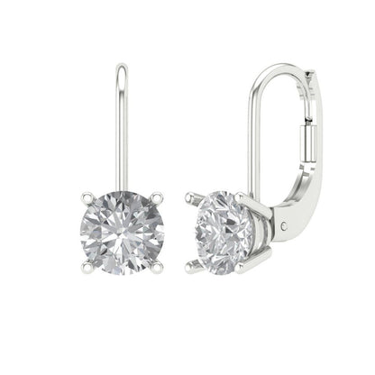 1 ctw White Sapphire Drop Dangle Earrings | 5.0mm Round Cut White Gold Lever Back | April Birthstone