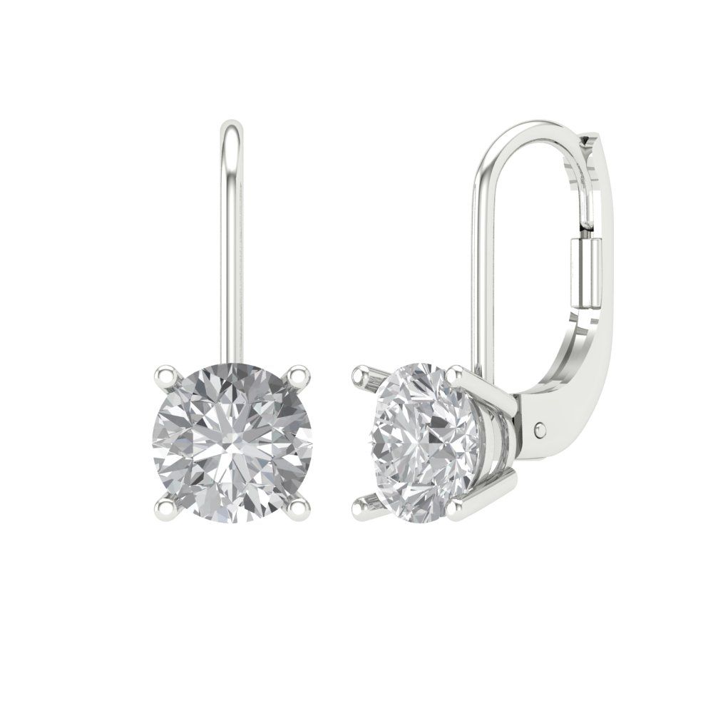 1 ctw Moissanite Drop Dangle Earrings | 5.0mm Round Cut White Gold Lever Back | April Birthstone