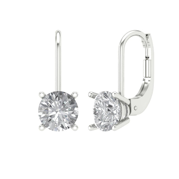 1 ctw Moissanite Drop Dangle Earrings | 5.0mm Round Cut White Gold Lever Back | April Birthstone