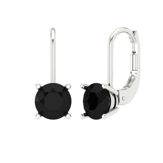 1 ctw Onyx Drop Dangle Earrings | 5.0mm Round Cut White Gold Lever Back | July Birthstone
