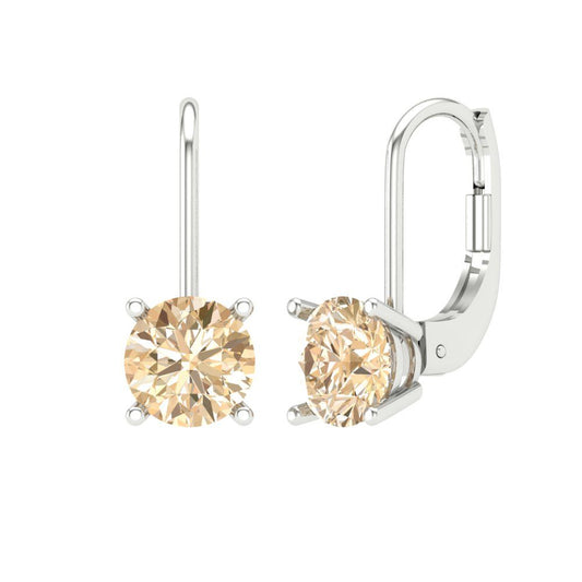 1 ctw Morganite Drop Dangle Earrings | 5.0mm Round Cut White Gold Lever Back | February Birthstone