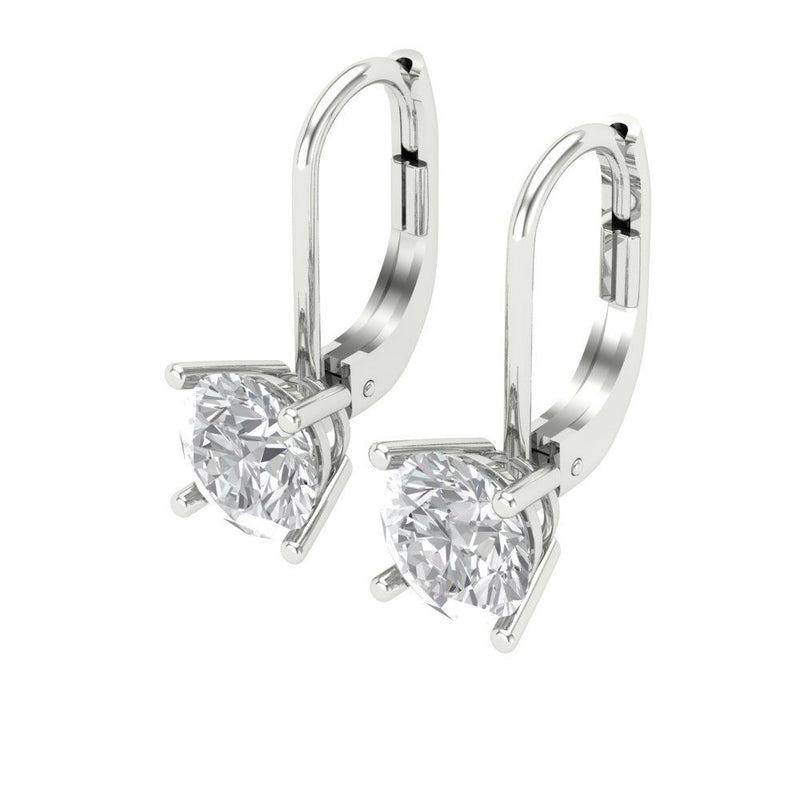 1 ct Brilliant Round Cut Drop Dangle Natural Diamond Stone Clarity SI1-2 Color I-J White Gold Earrings Lever Back