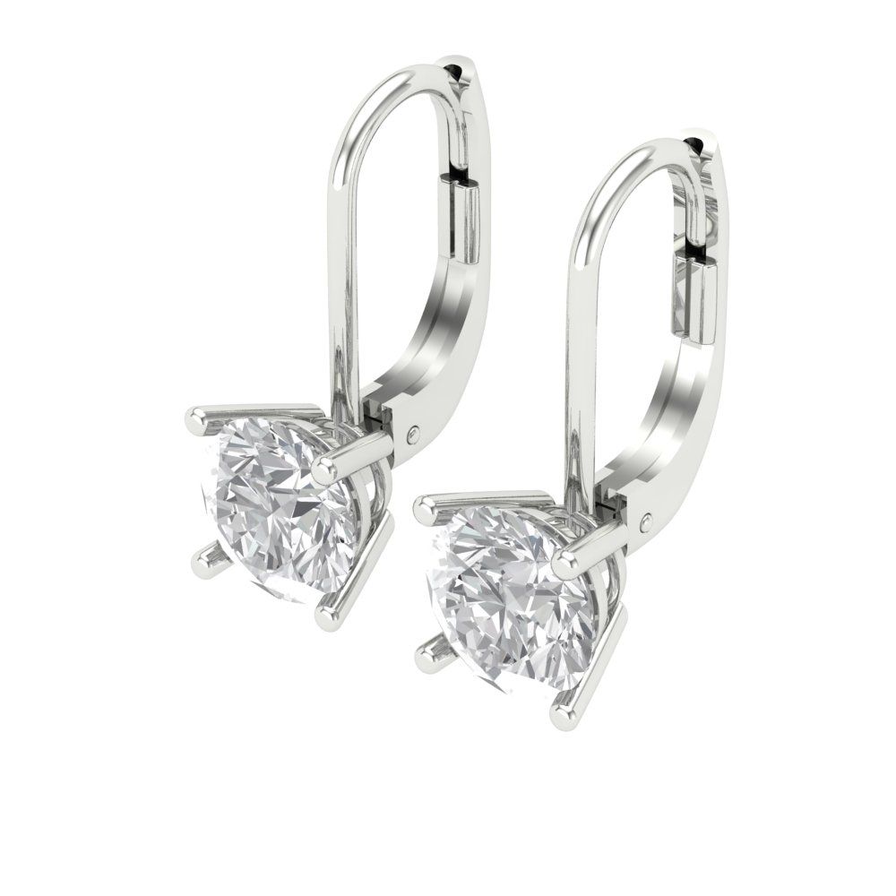 1 ctw White Sapphire Drop Dangle Earrings | 5.0mm Round Cut White Gold Lever Back | April Birthstone