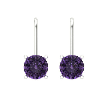 1 ctw Alexandrite Drop Dangle Earrings | 5.0mm Round Cut White Gold Lever Back | June Birthstone