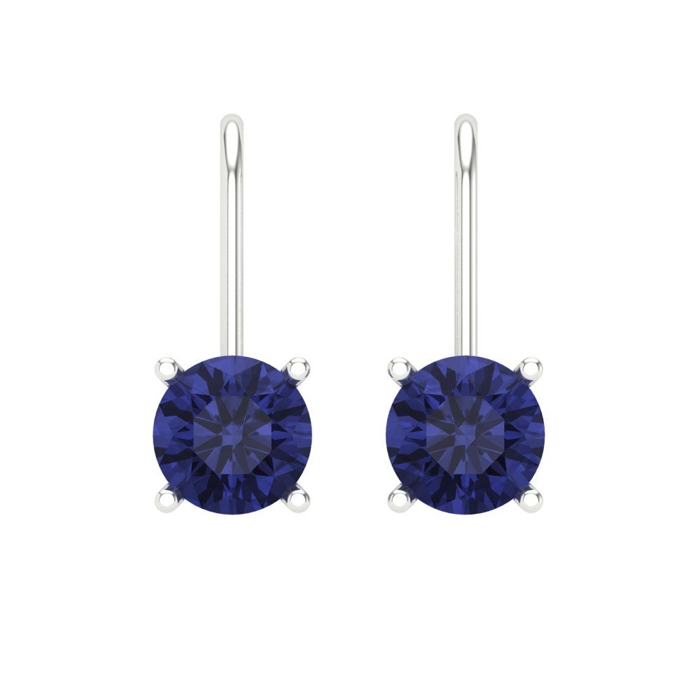 1 ctw Tanzanite Drop Dangle Earrings | 5.0mm Round Cut White Gold Lever Back | December Birthstone