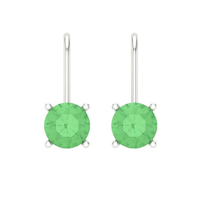 1 ctw Green Zirconia Drop Dangle Earrings | 5.0mm Round Cut White Gold Lever Back | April Birthstone