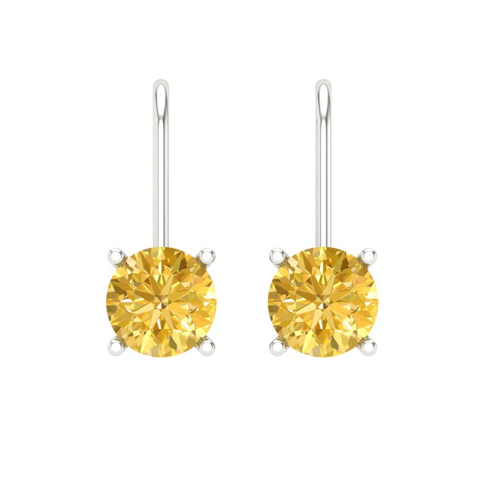 1 ctw Citrine Drop Dangle Earrings | 5.0mm Round Cut White Gold Lever Back | November Birthstone