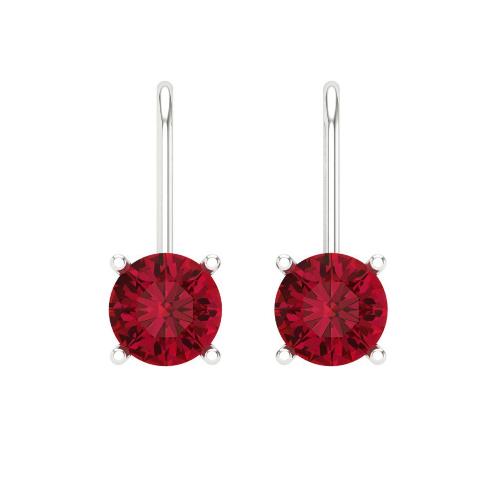 1 ctw Ruby Drop Dangle Earrings | 5.0mm Round Cut White Gold Lever Back | July Birthstone