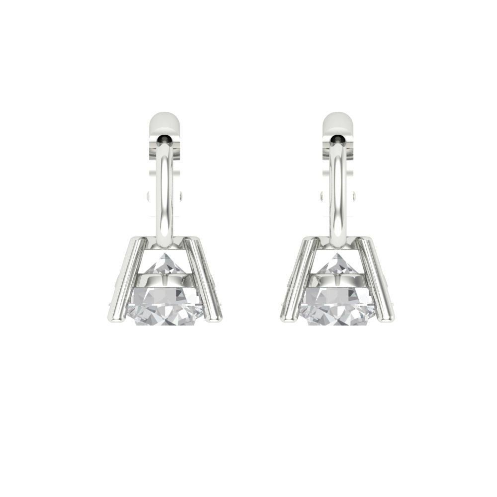 1 ctw White Sapphire Drop Dangle Earrings | 5.0mm Round Cut White Gold Lever Back | April Birthstone