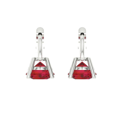 1 ctw Ruby Drop Dangle Earrings | 5.0mm Round Cut White Gold Lever Back | July Birthstone