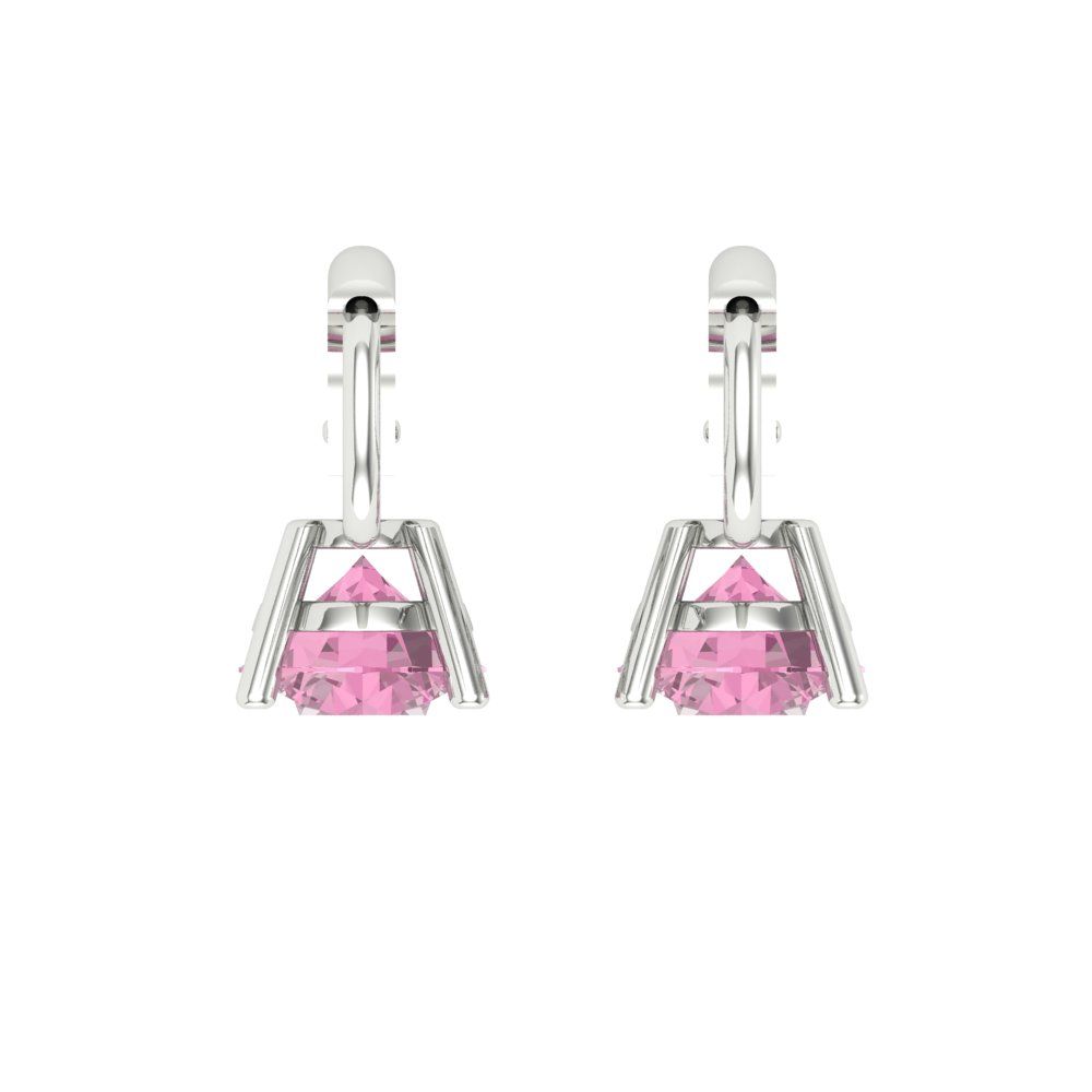 1 ctw Pink Zirconia Drop Dangle Earrings | 5.0mm Round Cut White Gold Lever Back | April Birthstone