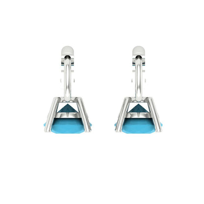 1 ctw Turquoise Drop Dangle Earrings | 5.0mm Round Cut White Gold Lever Back | December Birthstone