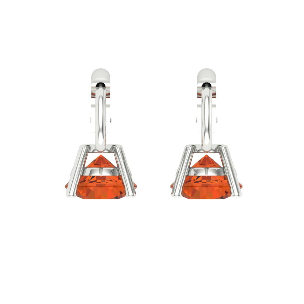 1 ctw Red Zirconia Drop Dangle Earrings | 5.0mm Round Cut White Gold Lever Back | April Birthstone
