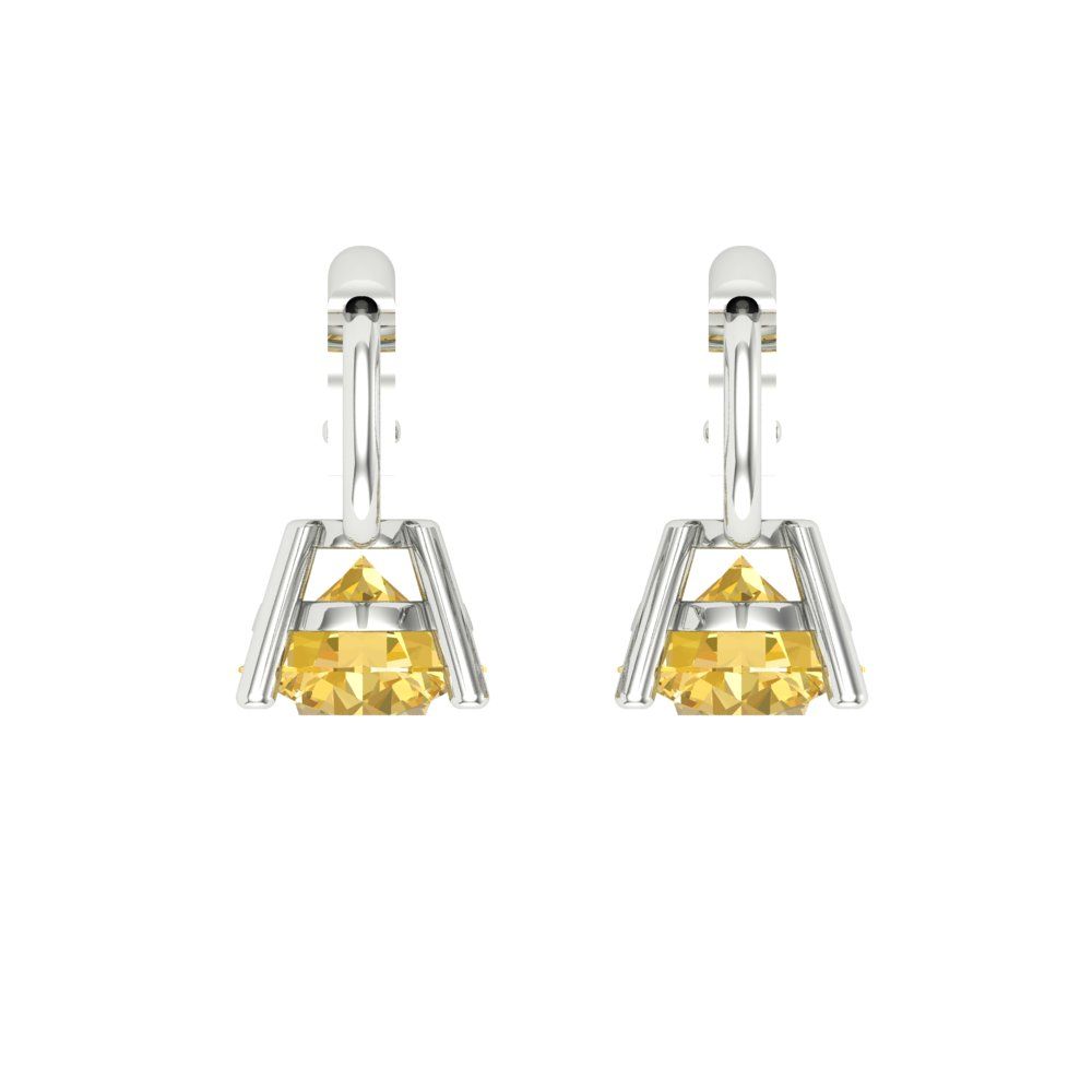 1 ctw Yellow Zirconia Drop Dangle Earrings | 5.0mm Round Cut White Gold Lever Back | April Birthstone