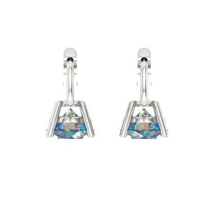 1 ctw Blue Moissanite Drop Dangle Earrings | 5.0mm Round Cut White Gold Lever Back | April Birthstone