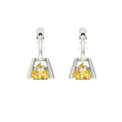 1 ctw Citrine Drop Dangle Earrings | 5.0mm Round Cut White Gold Lever Back | November Birthstone