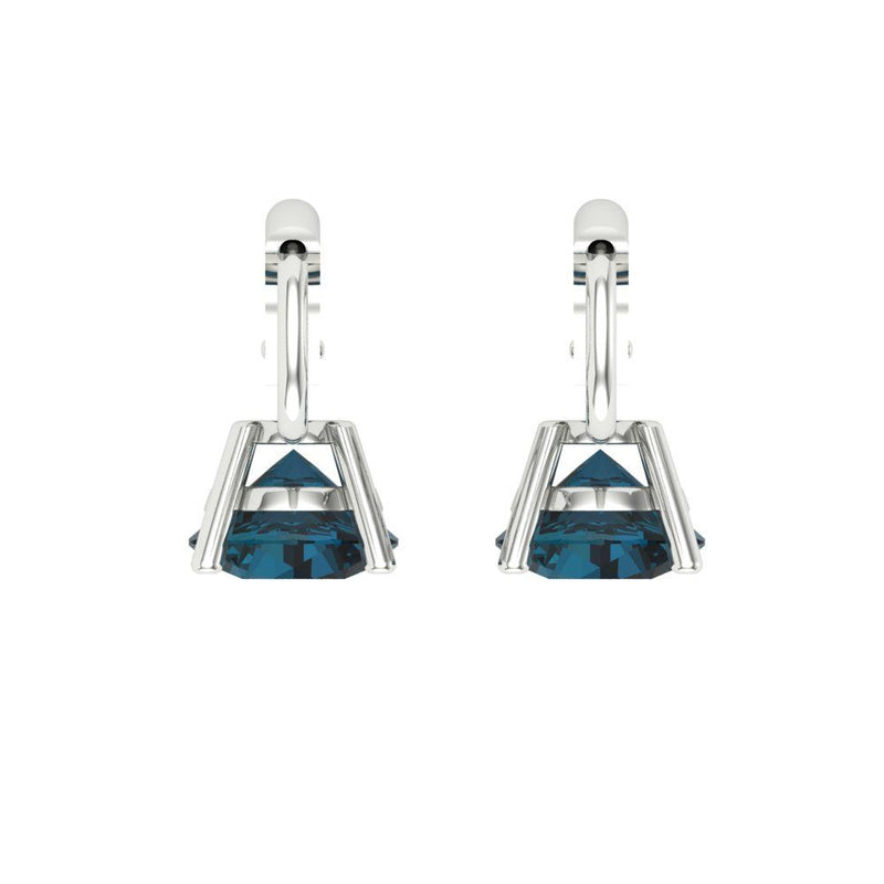 1 ct Brilliant Round Cut Drop Dangle Natural London Blue Topaz Stone White Gold Earrings Lever Back