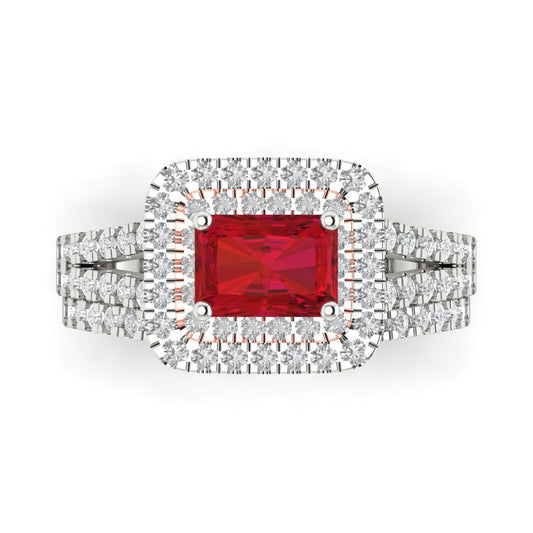 3.05 cttw Emerald Cut Simulated Pink Tourmaline Bridal Set - Solid White/Rose Gold Engagement Ring & Wedding Band