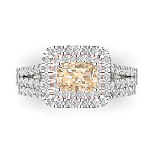 3.05 cttw Emerald Cut Natural Morganite Bridal Set - Solid White/Rose Gold Engagement Ring & Wedding Band